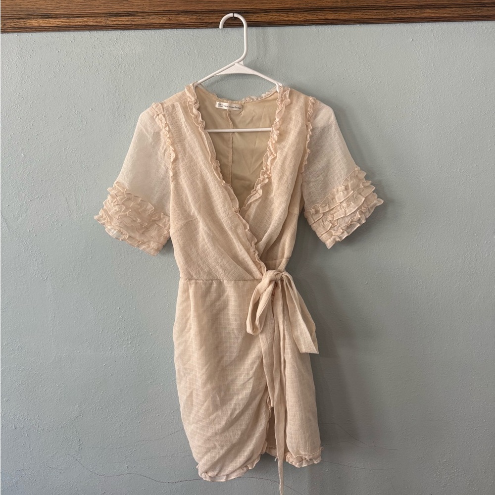 Chic Cream Ruffle Wrap Dress